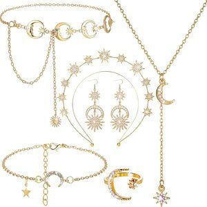 6 Pcs Halloween Moon Star Crown Jewelry Set for Women Celestial Accessories
